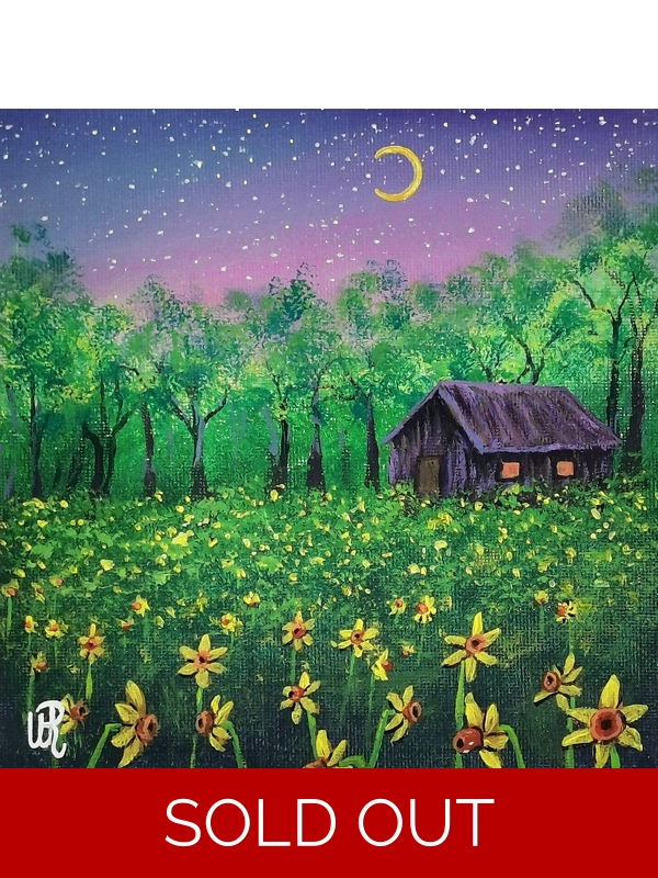 Moon And Daffodils, Original Acrylic Painting